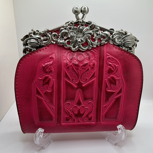 Patricia Nash Rosario Tooled Clutch Bag w/chain Burnished Pink Leather EUC - Picture 3 of 12